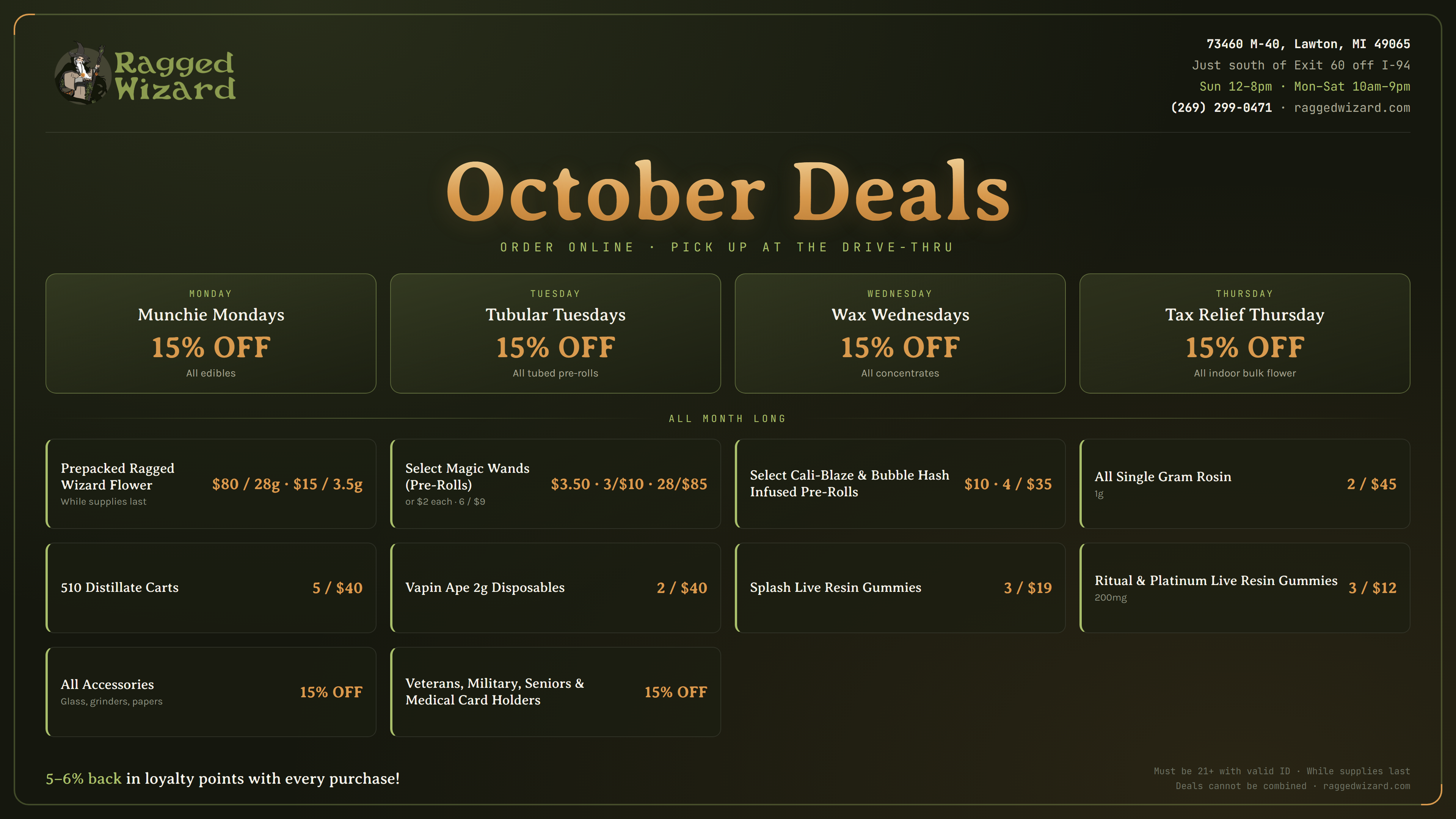 Ragged Wizard October deals — weekday specials and everyday steals, Lawton MI