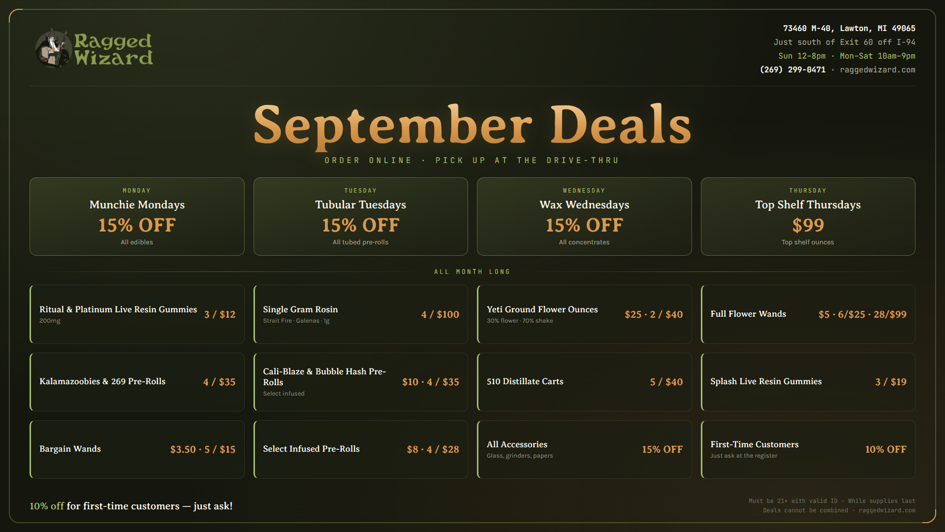 Ragged Wizard September deals — weekday specials and everyday steals, Lawton MI
